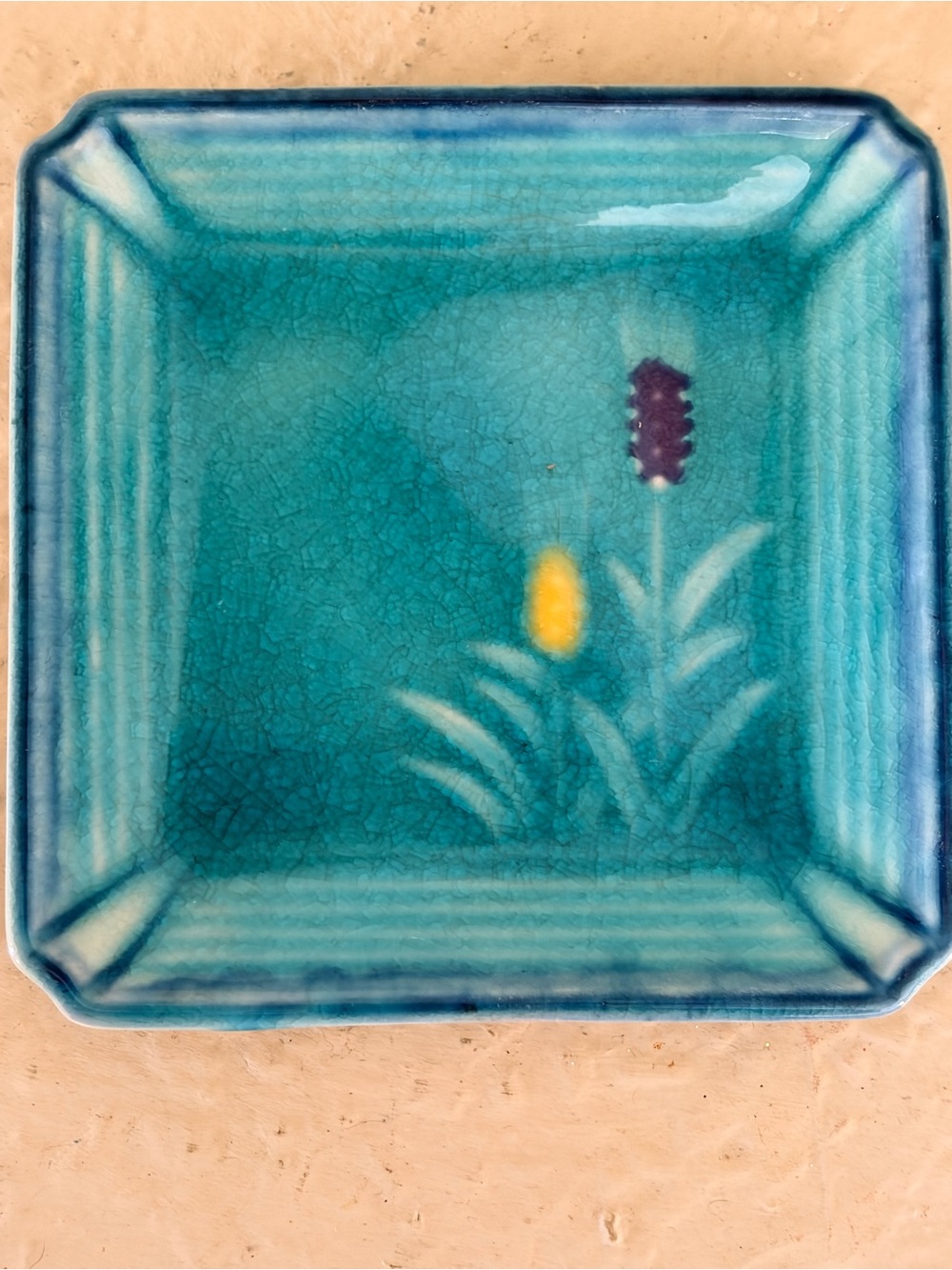 Turquoise Floral Ceramic 4X4 petri dish